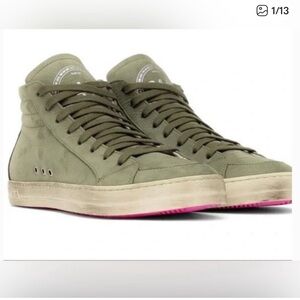 P448 Olive Intentional Dirty Hi Sneakers NWOB Size 40 Hot Pink Rubber Sole